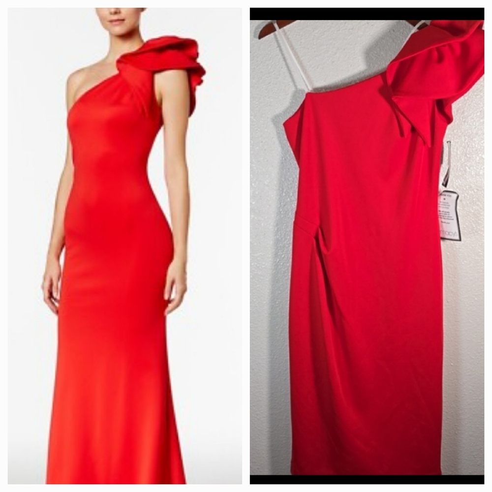 Betsy Adam Elegant Red One-Shoulder Dress